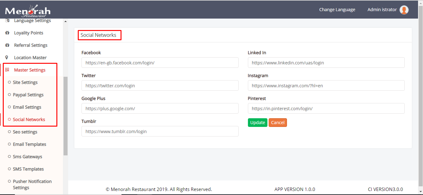 Social Network Settings